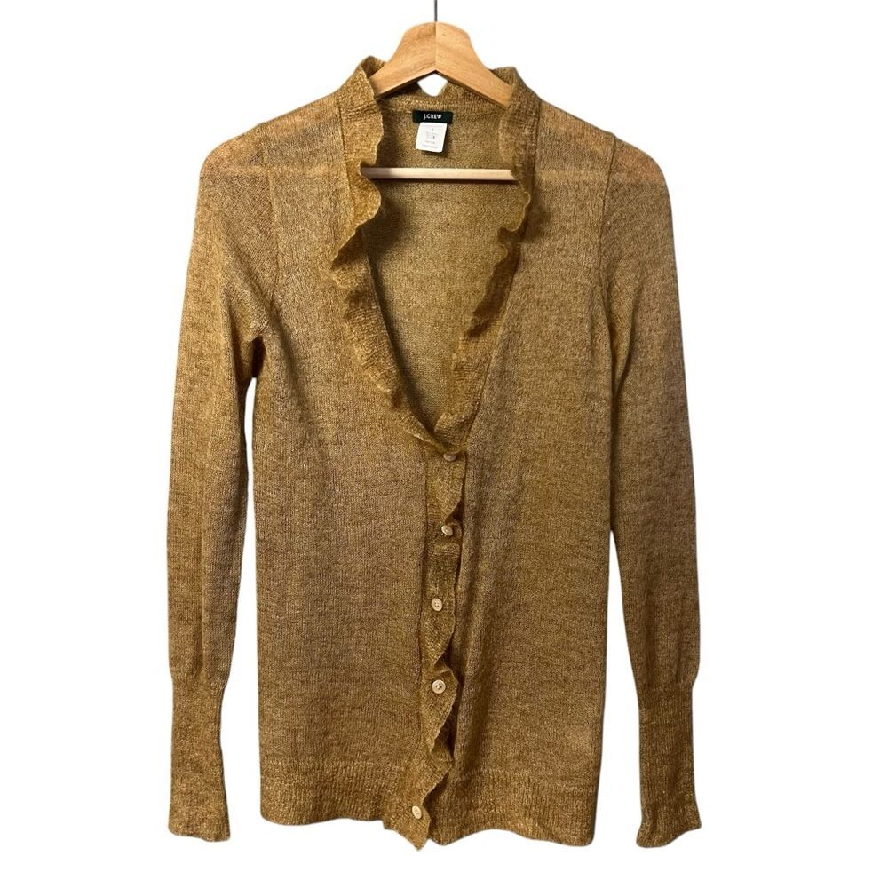 Vintage Y2K Womens J Crew Mohair Ruffle Cardigan S Sweater Fairy Grunge Coquette
